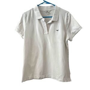 Vineyard Vines Women’s White Short Sleeve Polo Tee with Small Whale Logo